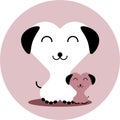 Funny dogs in the shape of a heart in cartoon flat style on a round logo background Royalty Free Stock Photo